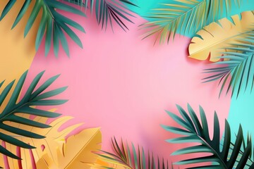 Poster - A beautiful arrangement of tropical leaves against a soft, pale background, ideal for use as a decorative element or design component