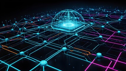 A computer network with a glowing orb in the middle