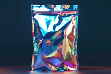 Poster - A shiny metallic foil bag sits on a table, ready for use