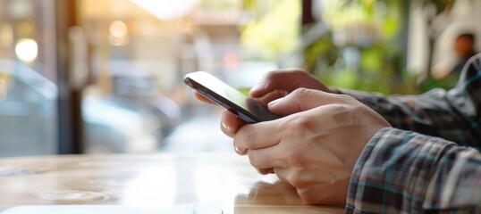 Poster - Closeup of a Person's Hand Holding a Smartphone