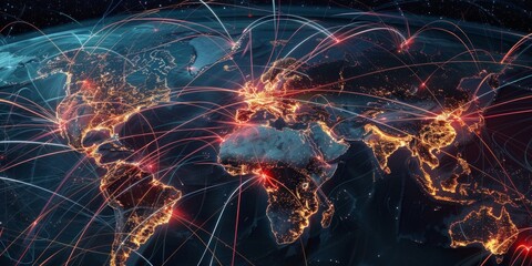 Wall Mural - Global Connectivity: Network of Data Exchange Across Continents