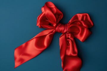 Poster - A bright red bow against a calm blue background, suitable for designs and illustrations