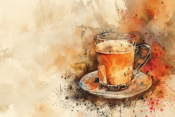 Aufkleber - A warm cup of coffee sits on a saucer, ready to be enjoyed