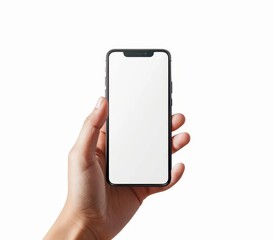 Poster - Hand Holding a Black Smartphone with a Blank White Screen