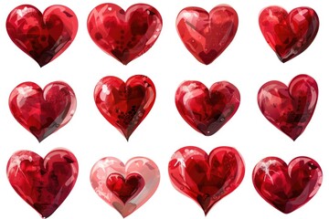Aufkleber - A collection of nine red hearts arranged on a clean white background, perfect for romantic and love-themed projects