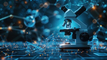 Scientific Microscope In Laboratory With Futuristic Background