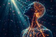 © Bundi - An illustration of a human body with the blood circulation system and neural connections around the head and brain, featuring a hologram on a dark background