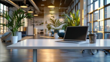 Aufkleber - Laptop and Pencil Holder on a White Desk in an Office