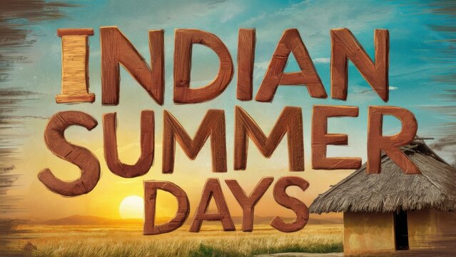 A poster for indian summer days with a hut in the background, AI