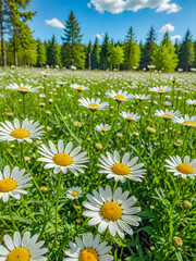 Wall Mural - abstract soft focus daisy meadow landscape. beautiful grass bloom fresh green sunshine foliage. tran