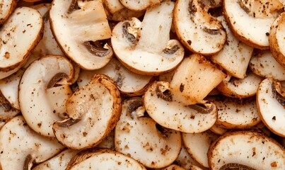 Wall Mural - fresh mushroom slices food background, Generative AI