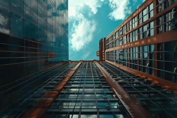 Poster - A towering skyscraper with numerous windows, set against a bright blue sky