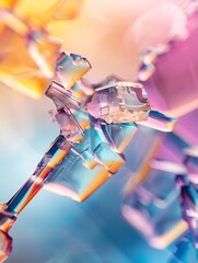 Poster - 8K resolution image of a mineral crystal formation, faceted surfaces refracting light, vivid colors and internal structures visible, shot on professional DSLR camera,