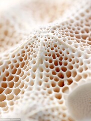 Poster - Hyper-realistic macro photograph of a sand dollar's intricate surface pattern, fine details of pores and ridges in sharp focus, subtle texture variations, shallow depth of field,