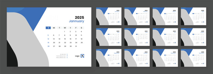 Modern Desk Calendar Template 2025, corporate desk calendar schedule 2025 monthly planner template.