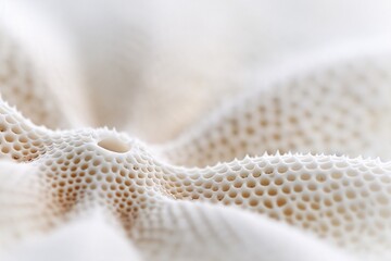 Poster - Hyper-realistic macro photograph of a sand dollar's intricate surface pattern, fine details of pores and ridges in sharp focus, subtle texture variations, shallow depth of field,