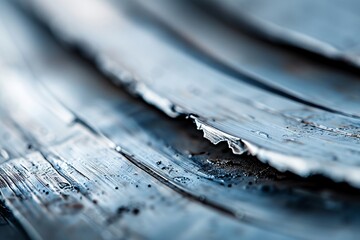Poster - extreme macro image of a piece of damascus steel, complex folded metal patterns visible, sharp edge 