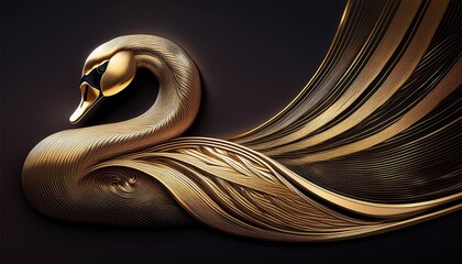 Wall Mural - Design a logo of a golden swan with elegant, flowing lines.