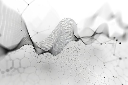 Wave curve and imaginative animation film of an abstract backdrop generated programmatically for technological and scientific research, Generative AI.