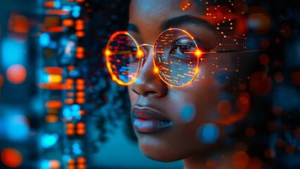 Poster - ai cyber security threat illustration with african american it specialist in futuristic setting, nig