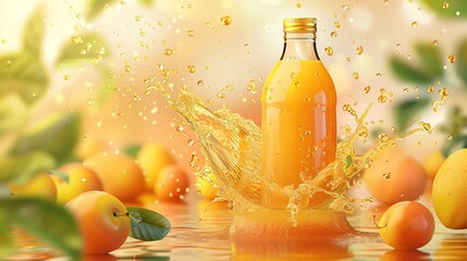 Wall Mural - Sophisticated packing idea with split mangoes on a blank soft-colored backing featured in the design for the tag for a mango juice jar, Generative AI.