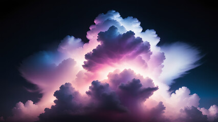 Wall Mural - Brightly lit cloud against a dark background emitting pink blue and purple light