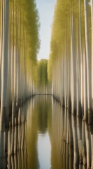 Wall Mural - A row of poplar trees leading to a tranquil lake.
