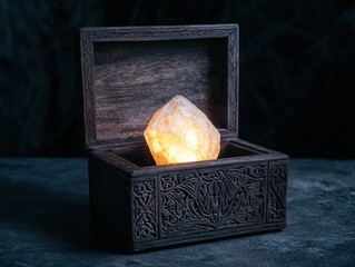 Canvas Print - Glowing crystal in ornate wooden box