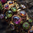 © Darya - A detailed shot highlighting the vibrant array of gemstones in an ornate jewelry piece, showcasing its craftsmanship and elegance