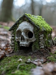 Sticker - Moss-covered skull in the forest