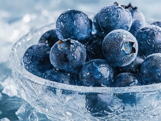 Poster - Frozen blueberries in a glass bowl