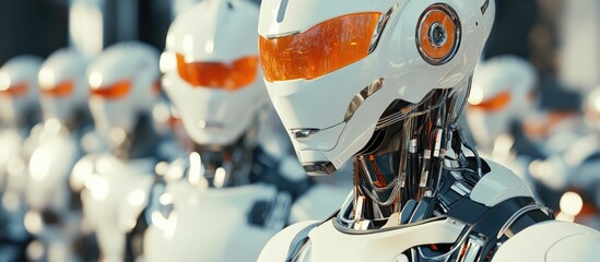 Poster - 3D Rendering of Advanced Droid Robots and Cyborgs in AI Research for Future Living Innovative Digital Data Mining and Machine Learning Technologies for Intelligent Systems