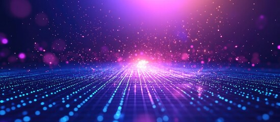 Aufkleber - abstract futuristic blue and violet shiny perspective square hud with particle mosaic grid and dotte