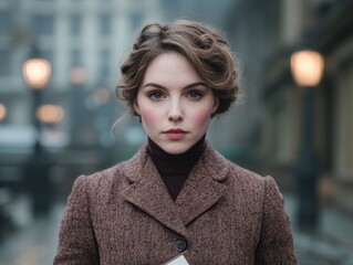 Poster - Thoughtful woman in winter coat