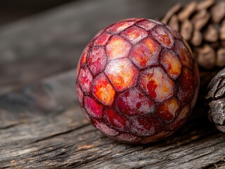 Poster - Ripe red dragon fruit on wooden surface