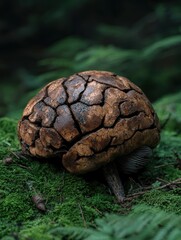 Wall Mural - Cracked mushroom on mossy forest floor