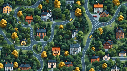 vector, illustration, Great city map creator.Seamless pattern map and Houses, infrastructure, industrial, transport, village and countryside set. Make your perfect city