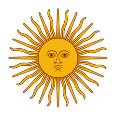 sun of may or sol de mayo, isolated on transparent background. national symbol of argentina, appeari