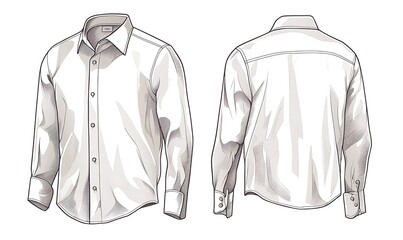 Wall Mural - Men's White Long-Sleeved Dress Shirt Illustration