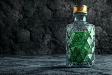 Wall Mural - Decorative glass bottle with green crystal-like contents