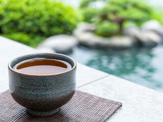 Canvas Print - relaxing tea in japanese garden