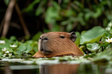 Poster - Curious rodent peeking out from lush greenery