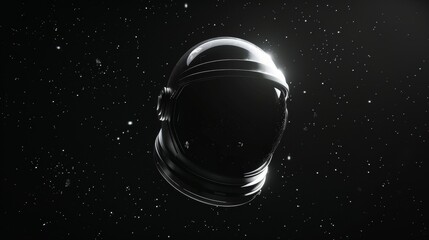 design a 3d astronaut helmet floating in deep space against a black backdrop with stars.