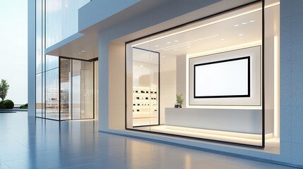 Wall Mural - Modern Building Exterior with Large Window Display.