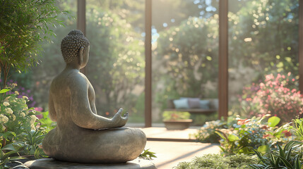 Individuals practicing mindfulness and meditation in serene environments, like a peaceful garden or a cozy indoor space with natural light