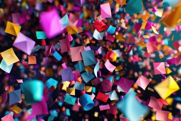 Poster - A burst of colorful paper confetti on a black backdrop, ideal for celebrations and parties