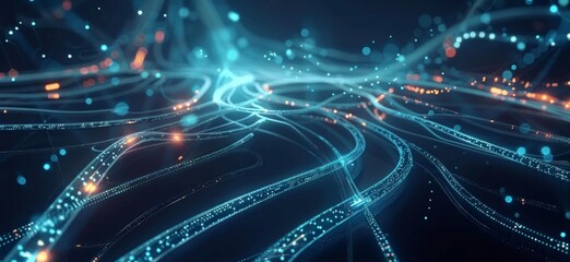 Fototapete - Abstract smartphone desktop background. digital landscape of glowing data streams, Digital technology big data business finance and investment with innovative futuristic technology