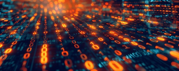 Fototapete - Abstract smartphone desktop background, digital background with binary code and glowing lights, representing technology and data, Digital background of binary code, data flow and glowing lights