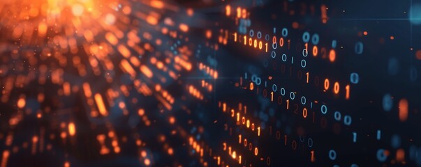 Fototapete - Abstract smartphone desktop background, digital background with binary code and glowing lights, representing technology and data, Digital background of binary code, data flow and glowing lights