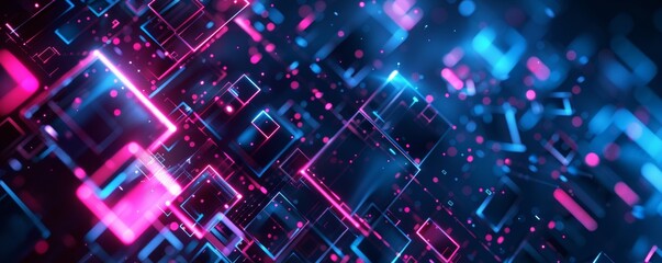 Fototapete - Abstract smartphone desktop background. Futuristic Technology Neon Pixel Grid Colorful Background Square Financial chart with glowing dots a circuit board background
